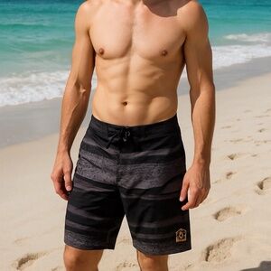 Pelagic Board Shorts Men's Sz 36 Gray Black Fishing Swim Trunks